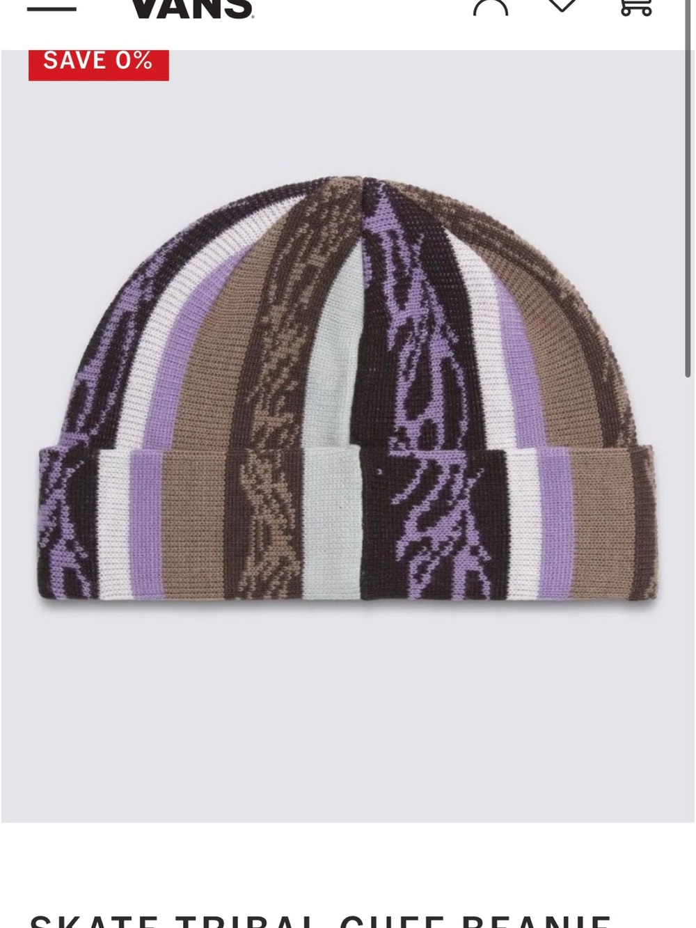Vans Striped Tribal Cuff Beanie in Lavender, Brown & Black
